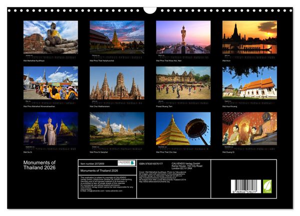 Produktbild: Monuments of Thailand 2026 (Wall Calendar 2026 DIN A3 landscape), CALVENDO 12 Month Wall Calendar
