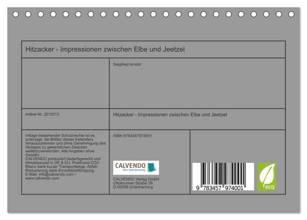 Produktbild: Hitzacker - Impressionen zwischen Elbe und Jeetzel (Tischkalender 2026 DIN A5 quer), CALVENDO Monatskalender