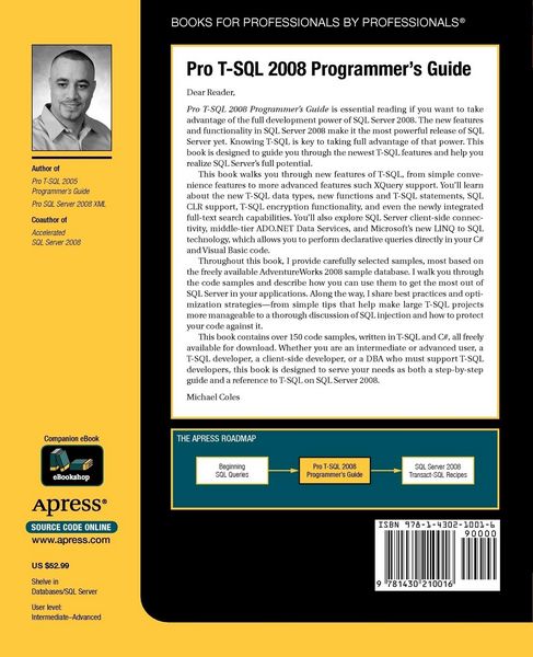 Produktbild: Pro T-SQL 2008 Programmer's Guide
