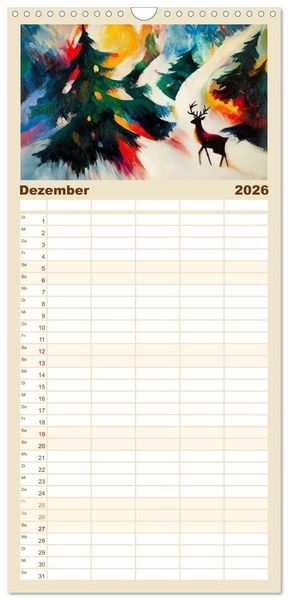Produktbild: Familienplaner 2026 - Expressionistisch durchs Jahr mit 5 Spalten (Wandkalender, 21 x 45 cm) CALVENDO