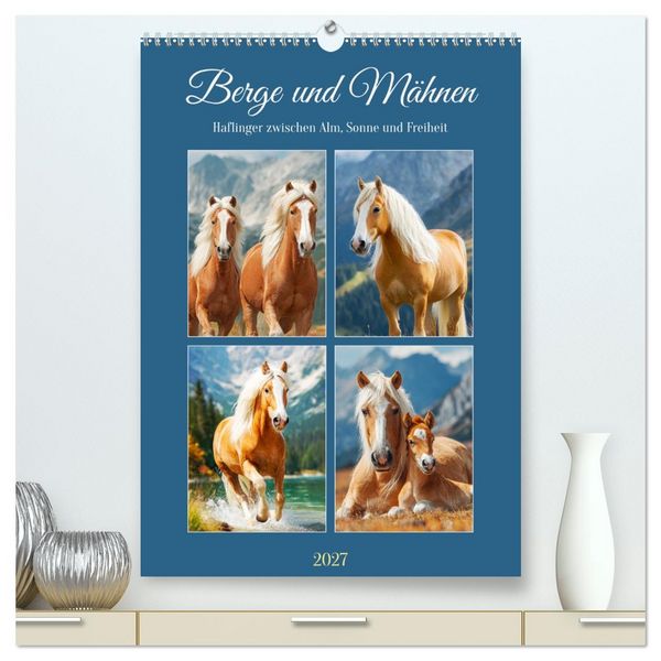 Produktbild: Berge und M&auml;hnen. Haflinger zwischen Alm, Sonne und Freiheit (hochwertiger Premium Wandkalender 2027 DIN A2 hoch), Kunstdruck in Hochglanz
