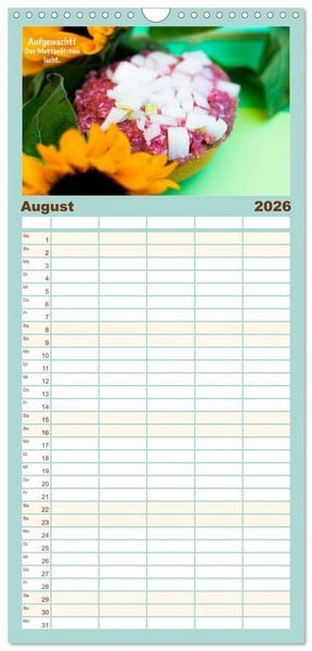 Produktbild: Familienplaner 2026 - Mettkalender - Spread some more Mett mit 5 Spalten (Wandkalender, 21 x 45 cm) CALVENDO