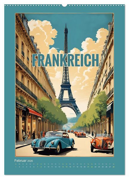 Produktbild: World Travel Poster - nostalgische Reise um die Welt (hochwertiger Premium Wandkalender 2026 DIN A2 hoch), Kunstdruck in Hochglanz