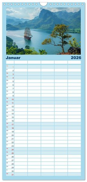 Produktbild: Familienplaner 2026 - Mit den Tr&auml;umen segeln mit 5 Spalten (Wandkalender, 21 x 45 cm) CALVENDO
