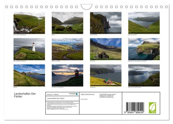 Produktbild: Landschaften Der F&auml;r&ouml;er (Wandkalender 2026 DIN A4 quer), CALVENDO Monatskalender