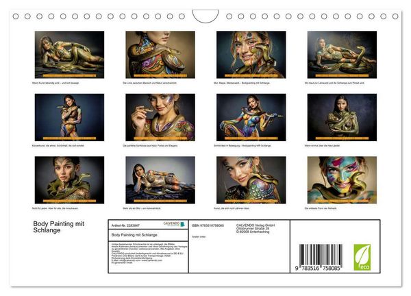 Produktbild: Body Painting mit Schlange (Wandkalender 2027 DIN A4 quer), CALVENDO Monatskalender