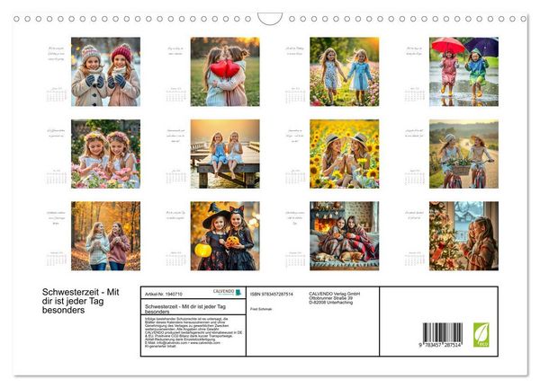 Produktbild: Schwesterzeit - Mit dir ist jeder Tag besonders (Wandkalender 2026 DIN A3 quer), CALVENDO Monatskalender