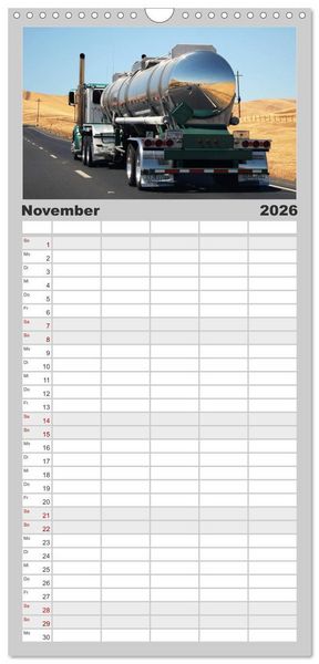 Produktbild: Familienplaner 2026 - Langhauber. Coole Trucks in den USA mit 5 Spalten (Wandkalender, 21 x 45 cm) CALVENDO