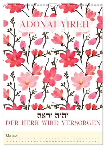 Produktbild: Hebr&auml;ische Namen Gottes aus der Torah (Wandkalender 2026 DIN A3 hoch), CALVENDO Monatskalender