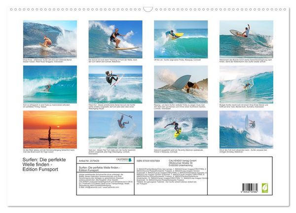 Produktbild: Surfen: Die perfekte Welle finden - Edition Funsport (Wandkalender 2026 DIN A2 quer), CALVENDO Monatskalender