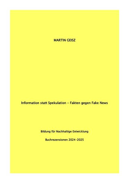Produktbild: Information statt Spekulation - B&uuml;cher gegen Fake News Bildung f&uuml;r Nachhaltige Entwicklung