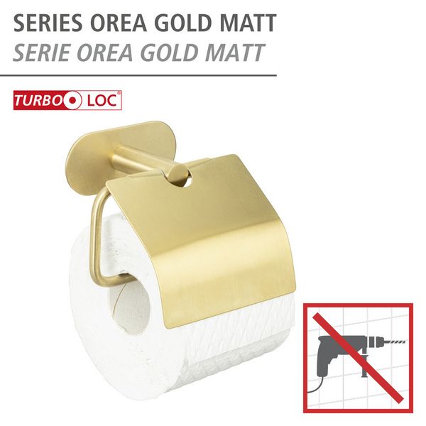 Produktbild: Turbo-Loc&reg; Toilettenpapierhalter mit Deckel Mod. Orea Gold Matt, Befestigen ohne bohren