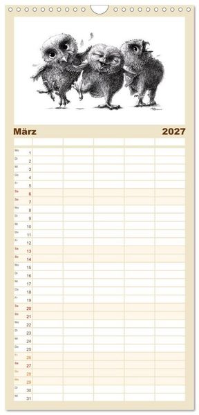 Produktbild: Familienplaner 2027 - owls & friends 2027 mit 5 Spalten (Wandkalender, 21 x 45 cm) CALVENDO