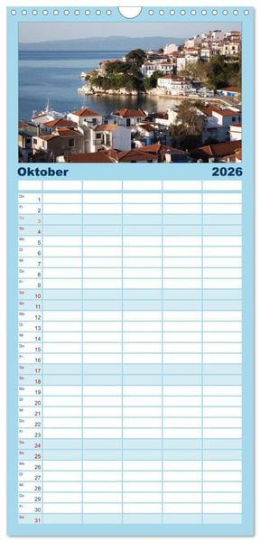 Produktbild: Familienplaner 2026 - Al&oacute;nnisos, Ski&aacute;thos, Sk&oacute;pelos mit 5 Spalten (Wandkalender, 21 x 45 cm) CALVENDO