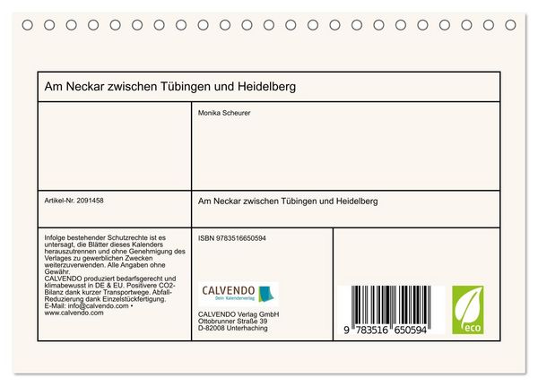 Produktbild: Am Neckar zwischen T&uuml;bingen und Heidelberg (Tischkalender 2026 DIN A5 quer), CALVENDO Monatskalender