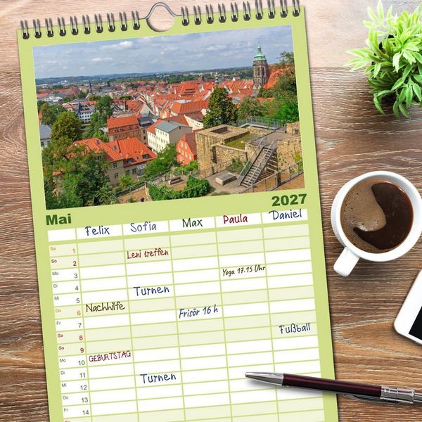 Produktbild: Familienplaner 2027 - Unterwegs in Pirna mit 5 Spalten (Wandkalender, 21 x 45 cm) CALVENDO