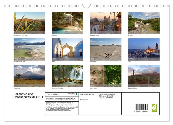 Produktbild: Bekanntes und Unbekanntes MEXIKO (Wandkalender 2026 DIN A3 quer), CALVENDO Monatskalender