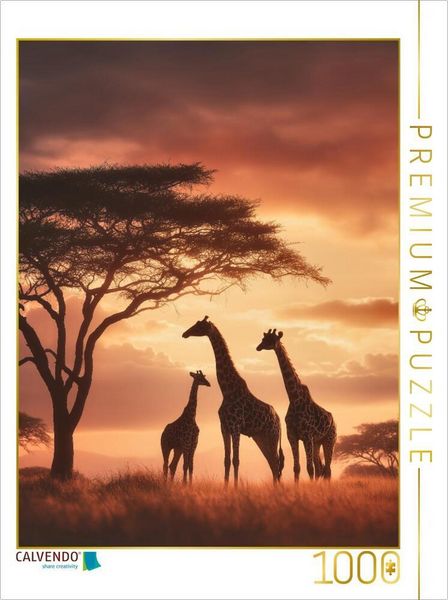 Produktbild: CALVENDO Puzzle Giraffen unter dem Abendhimmel | 1000 Teile Lege-Gr&ouml;&szlig;e 64x48cm Foto-Puzzle f&uuml;r gl&uuml;ckliche Stunden