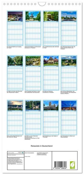 Produktbild: Familienplaner 2027 - Reiseziele in Deutschland mit 5 Spalten (Wandkalender, 21 x 45 cm) CALVENDO