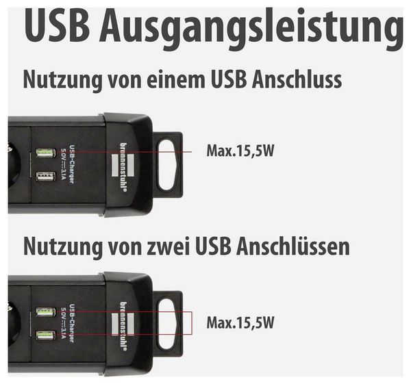Produktbild: Brennenstuhl 1951160602 Steckdosenleiste mit Schalter 6fach Schwarz Schutzkontakt 1 St.