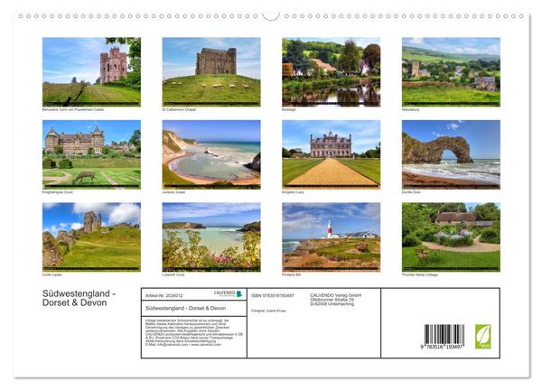 Produktbild: S&uuml;dwestengland - Dorset & Devon (hochwertiger Premium Wandkalender 2026 DIN A2 quer), Kunstdruck in Hochglanz