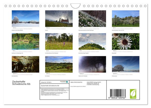 Produktbild: Zauberhafte Schw&auml;bische Alb (Wandkalender 2026 DIN A4 quer), CALVENDO Monatskalender