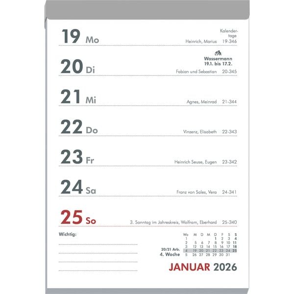 Produktbild: Wochenabreißkalender 2025 - 10,5x14,6 cm - 1 Woche auf 1 Seite - mit Sudokus, Rezepten, Rätseln uvm. auf den Rückseiten - Bürokalender 325-0000