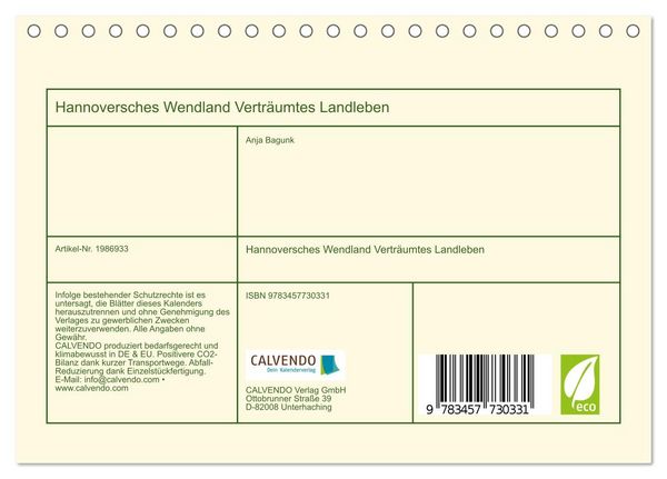 Produktbild: Hannoversches Wendland Vertr&auml;umtes Landleben (Tischkalender 2026 DIN A5 quer), CALVENDO Monatskalender