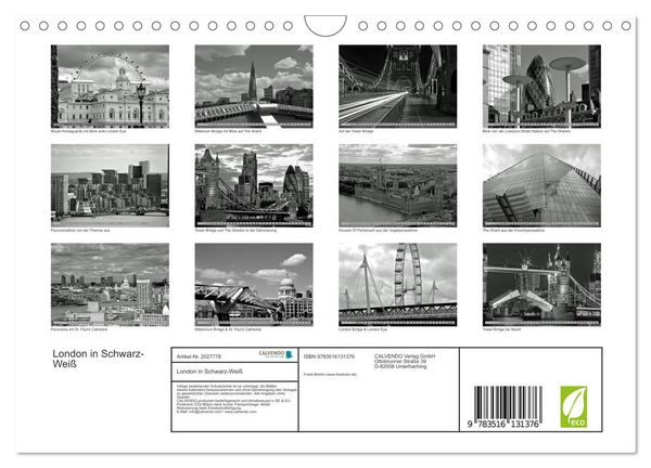 Produktbild: London in Schwarz-Wei&szlig; (Wandkalender 2026 DIN A4 quer), CALVENDO Monatskalender