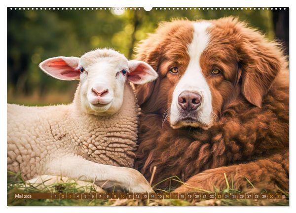 Produktbild: Bauernhof-Freunde - Hunde und ihre tierischen Freundschaften (Wandkalender 2026 DIN A2 quer), CALVENDO Monatskalender