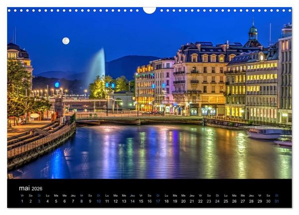 Produktbild: Cr&eacute;puscule sur Gen&egrave;ve (Calendrier mural 2026 DIN A3 vertical), CALVENDO calendrier mensuel