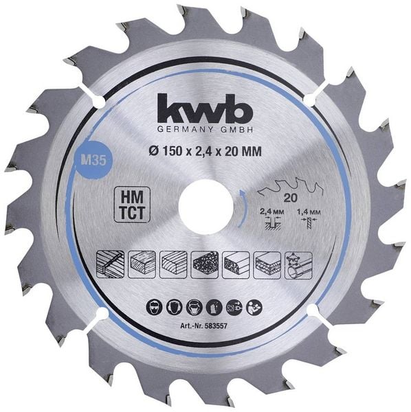 Produktbild: Kwb 583557 Hartmetall Kreiss&auml;geblatt 150 x 20mm 1St.