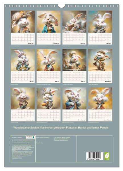 Produktbild: Wundersame Seelen. Kaninchen zwischen Fantasie, Humor und feiner Poesie (Wandkalender 2027 DIN A3 hoch), CALVENDO Monatskalender