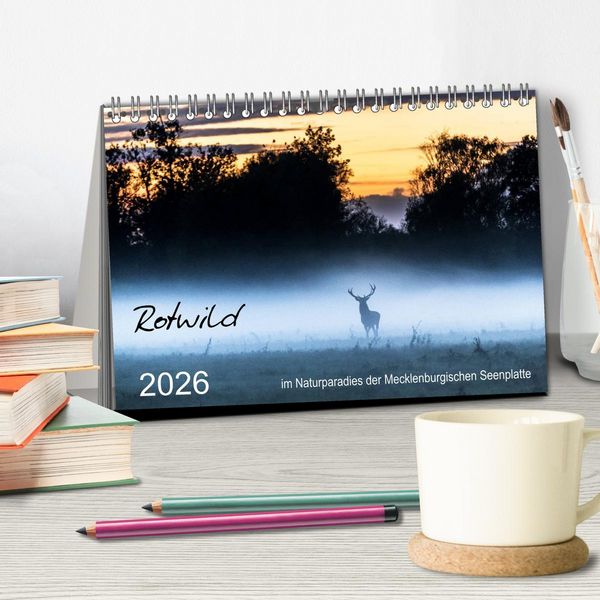 Produktbild: Rotwild - im Naturparadies der Mecklenburgischen Seenplatte (Tischkalender 2026 DIN A5 quer), CALVENDO Monatskalender