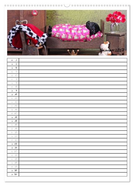 Produktbild: Der mopsige Familienplaner (Wandkalender 2027 DIN A2 hoch), CALVENDO Monatskalender