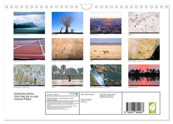 Produktbild: S&uuml;dliches Afrika - Vom Kap bis zu den Victoria F&auml;llen (Wandkalender 2026 DIN A4 quer), CALVENDO Monatskalender