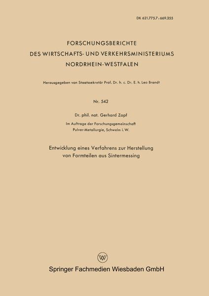 Produktbild: Entwicklung eines Verfahrens zur Herstellung von Formteilen aus Sintermessing