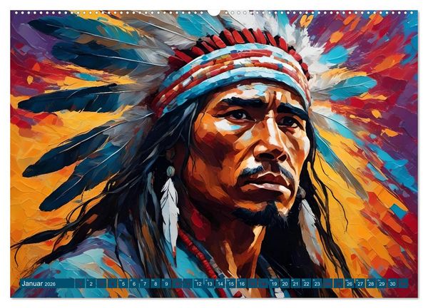 Produktbild: Portraits im Stil amerikanischer Ureinwohner (hochwertiger Premium Wandkalender 2026 DIN A2 quer), Kunstdruck in Hochglanz