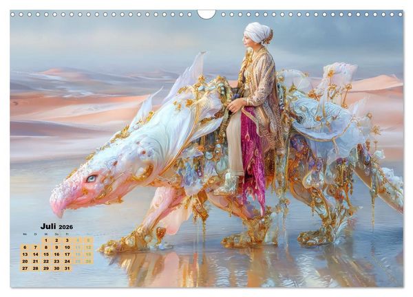Produktbild: Ritte auf Fantasiekreaturen - Durch W&uuml;stenlandschaft (Wandkalender 2026 DIN A3 quer), CALVENDO Monatskalender