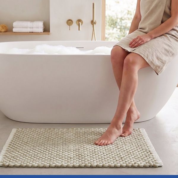 Produktbild: Badteppich Mod. Covelo Wei&szlig;-Beige, 50 x 80 cm, rutschfest und waschbar bis 30 &deg;C