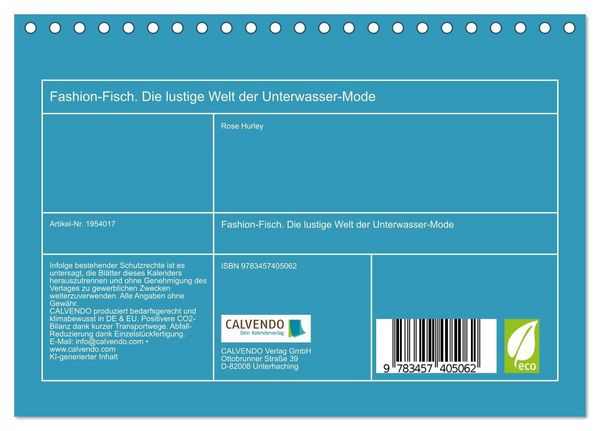 Produktbild: Fashion-Fisch. Die lustige Welt der Unterwasser-Mode (Tischkalender 2026 DIN A5 quer), CALVENDO Monatskalender