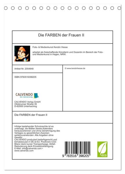 Produktbild: Die FARBEN der Frauen II (Tischkalender 2026 DIN A5 hoch), CALVENDO Monatskalender