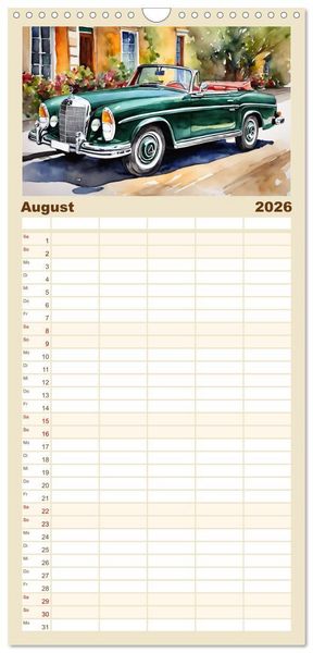 Produktbild: Familienplaner 2026 - Oldtimer - Kultmodelle aus den 1960er Jahren mit 5 Spalten (Wandkalender, 21 x 45 cm) CALVENDO