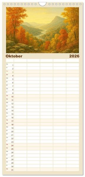 Produktbild: Familienplaner 2026 - Im Licht der Sehnsucht - Romantische Landschaften mit 5 Spalten (Wandkalender, 21 x 45 cm) CALVENDO