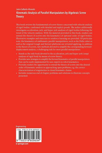 Produktbild: Kinematic Analysis of Parallel Manipulators by Algebraic Screw Theory