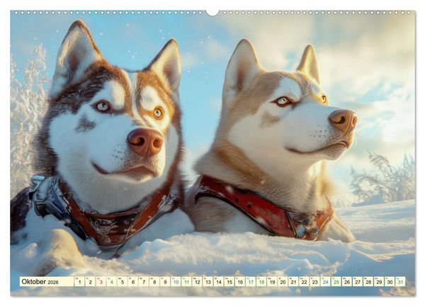 Produktbild: Huskies - Kraft und Anmut (Wandkalender 2026 DIN A2 quer), CALVENDO Monatskalender