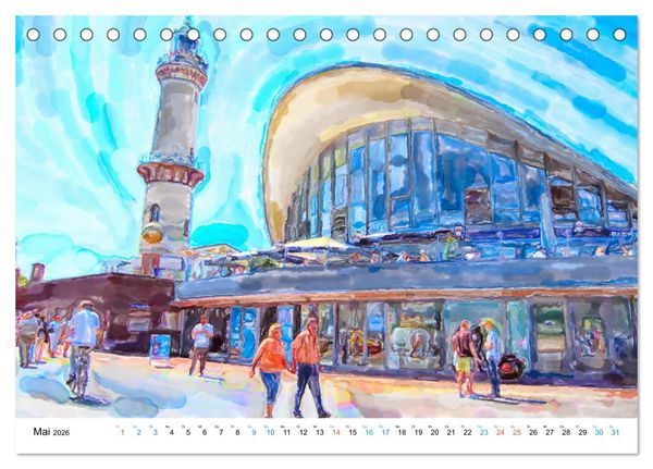 Produktbild: Warnem&uuml;nde - Die Ostseestadt illustriert in Aquarell (Tischkalender 2026 DIN A5 quer), CALVENDO Monatskalender