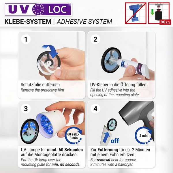 Produktbild: UV-Loc&reg; Badetuchstange Uno Mod. Maribor 60 cm, Befestigen ohne Bohren mit innovativem Klebesystem