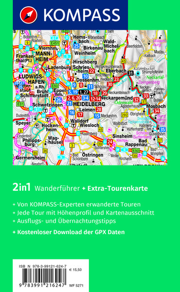 Produktbild: KOMPASS Wanderf&uuml;hrer Heidelberg mit Neckarsteig, 35 Touren mit Extra-Tourenkarte