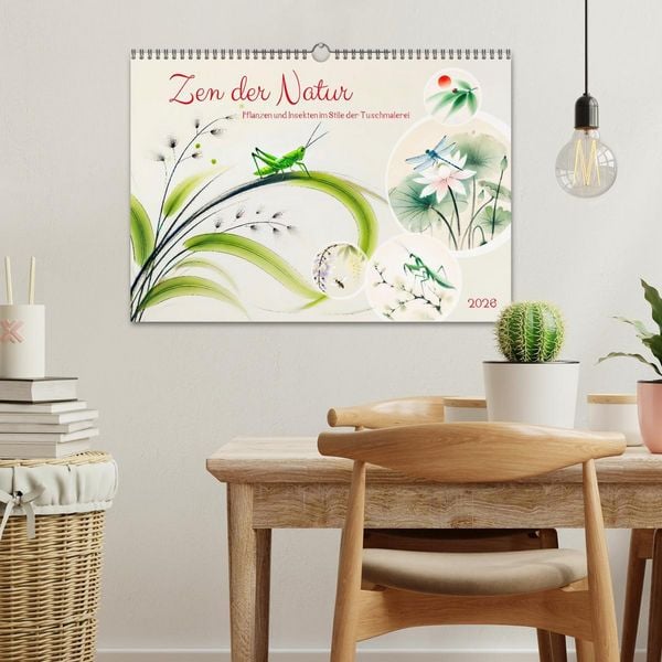 Produktbild: Zen der Natur - Pflanzen und Insekten im Stile der Tuschmalerei (Wandkalender 2026 DIN A3 quer), CALVENDO Monatskalender